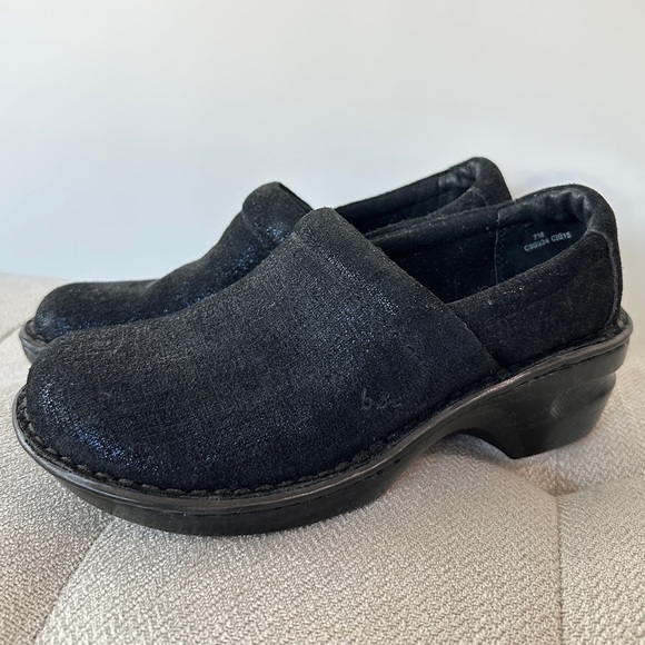 B.O.C Born Concept Women Sparkly Blue Black Slip On Leather Clogs Mules - Picture 1 of 8